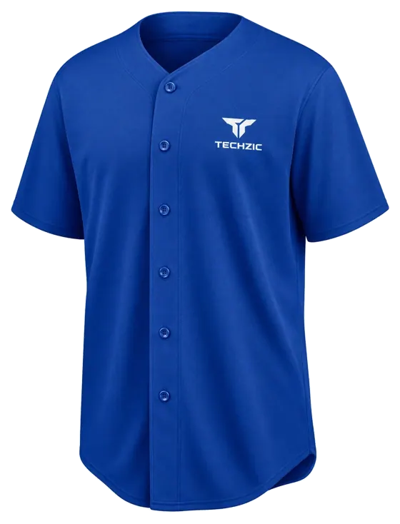 TECHZIC Button-Front Baseball Jersey - Royal Blue