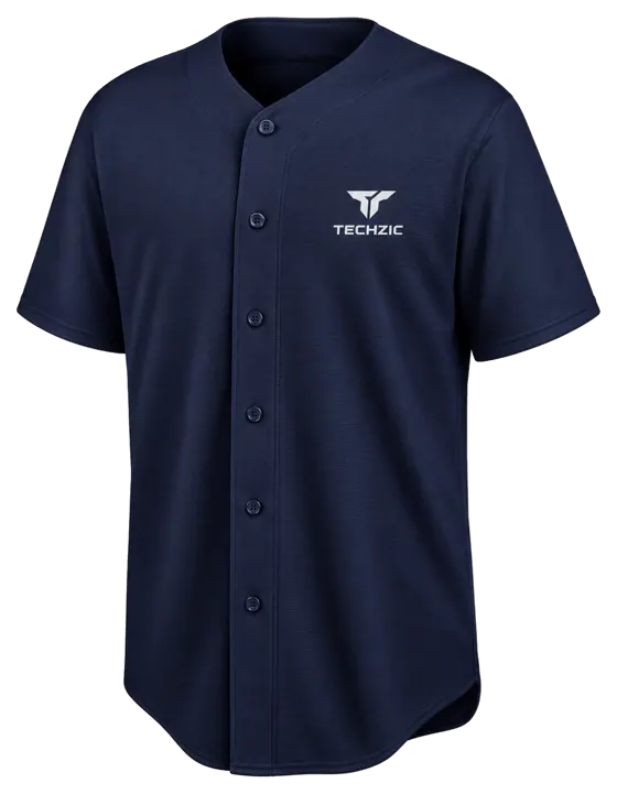 TECHZIC Button-Front Baseball Jersey in Navy