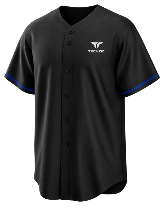 TECHZIC Fine-Cuff-Trim Baseball Jersey - Black / Royal Blue