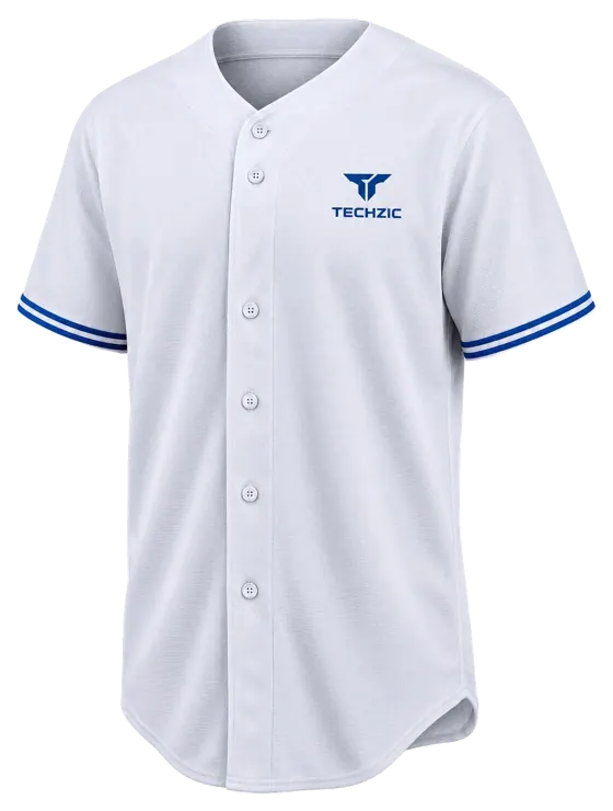 TECHZIC Twin-Stripe Button-Front Baseball Jersey - White / Royal Blue