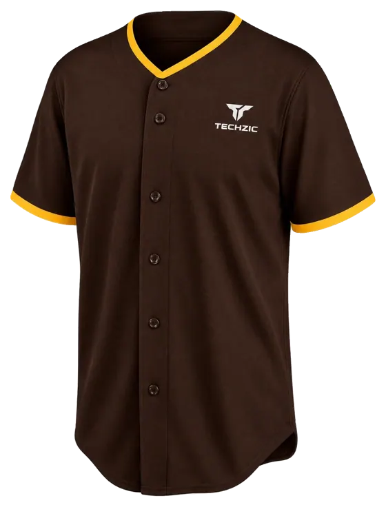 TECHZIC Gold-Trim Button-Front Baseball Jersey - Brown / Gold