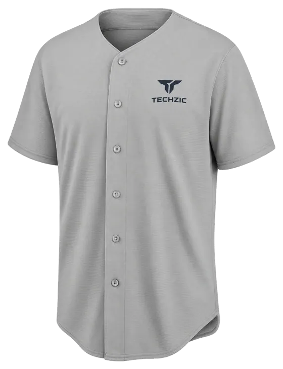 TECHZIC Button-Front Baseball Jersey in Grey