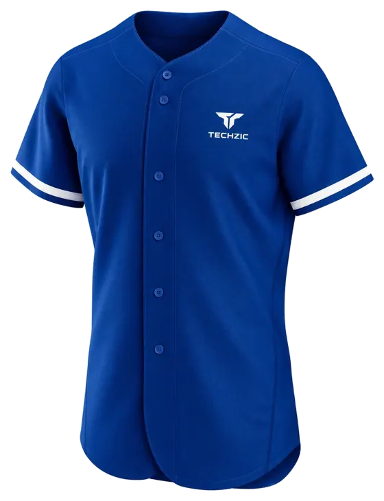 TECHZIC Twin-Stripe Button-Front Baseball Jersey in Royal Blue / White