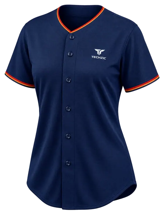 TECHZIC Orange-Trim Button-Front Baseball Jersey