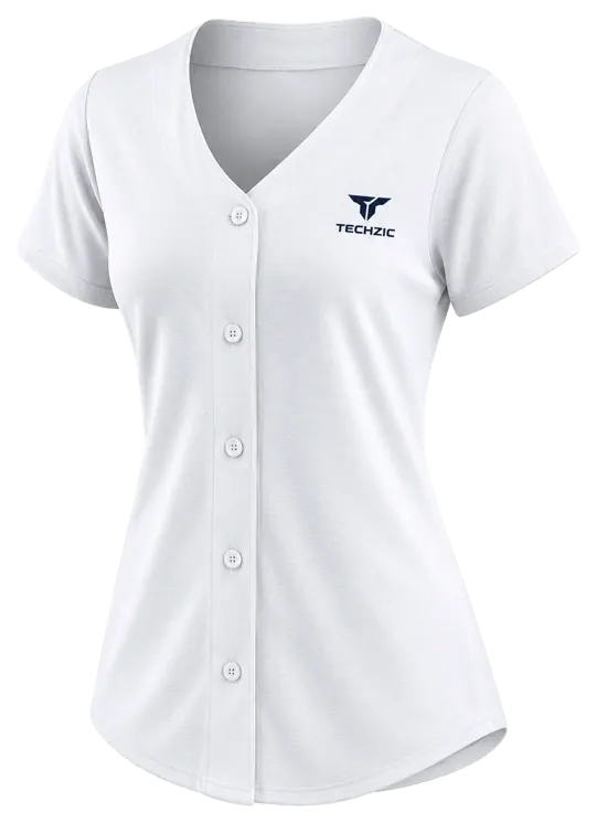 TECHZIC Women's Button-Front Baseball Jersey in White