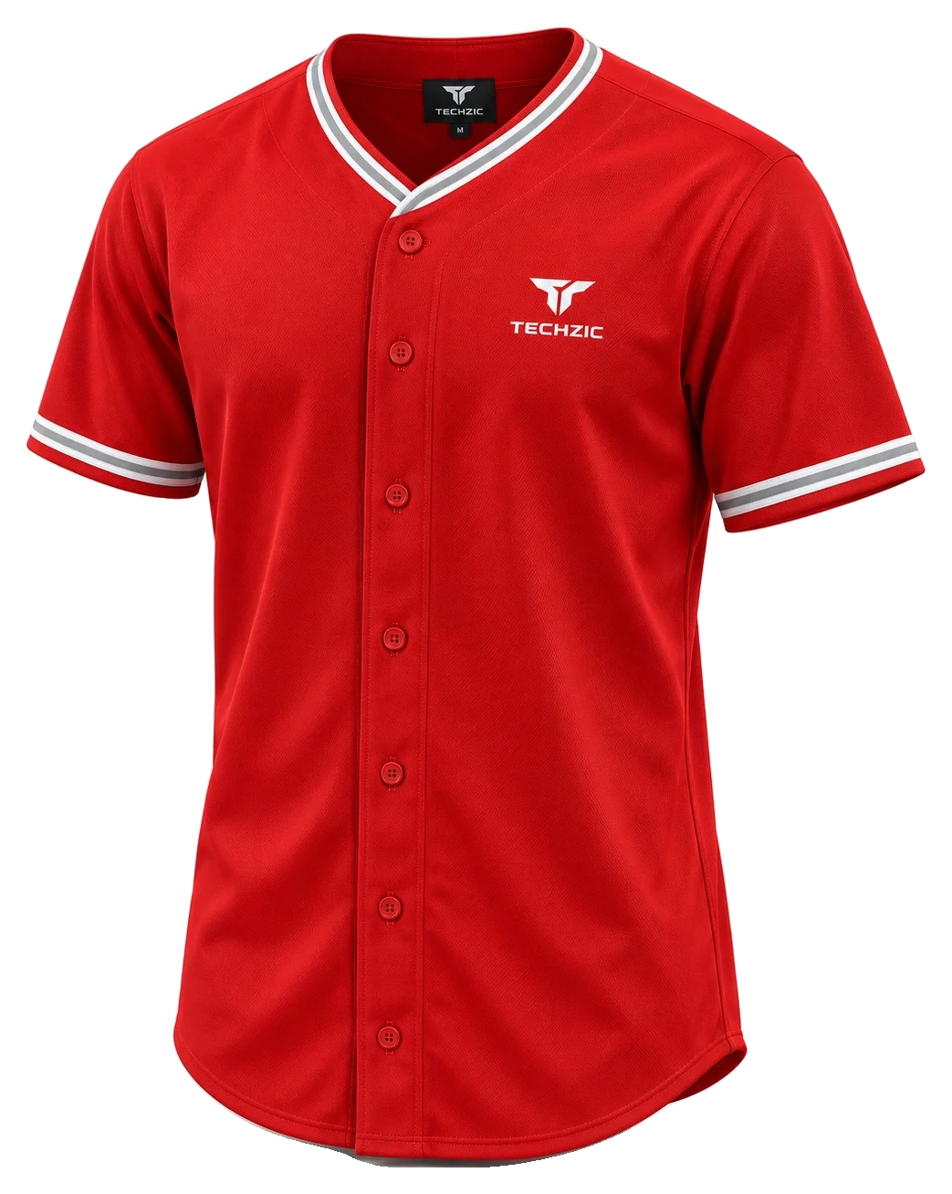 TECHZIC Full Button Baseball Jersey — Red - Baseball Jerseys by TECHZIC