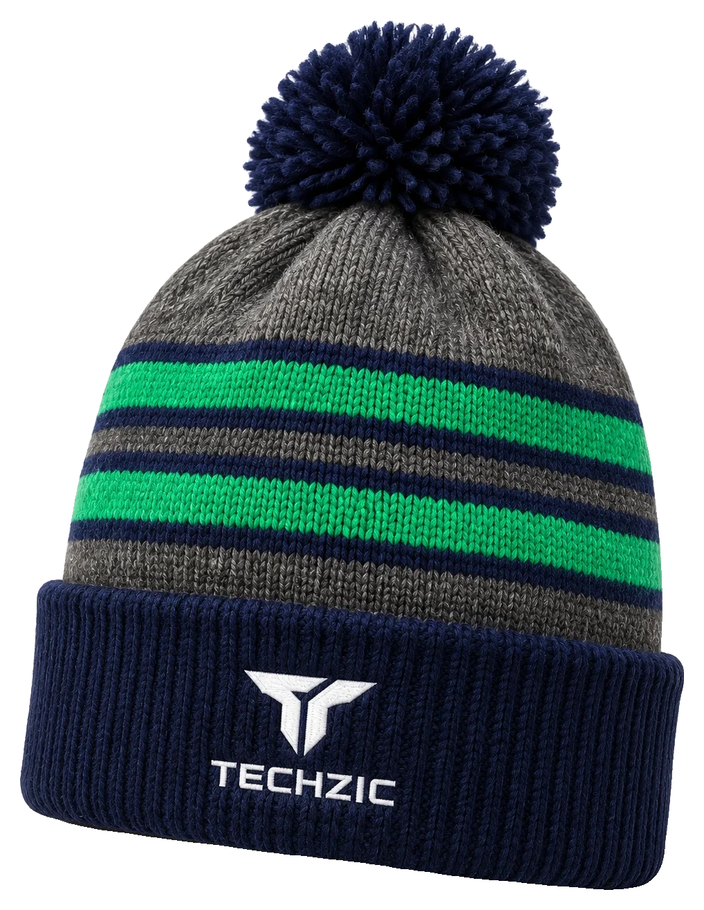 TECHZIC Striped Custom Pom Beanie - Custom Knit Beanies by TECHZIC