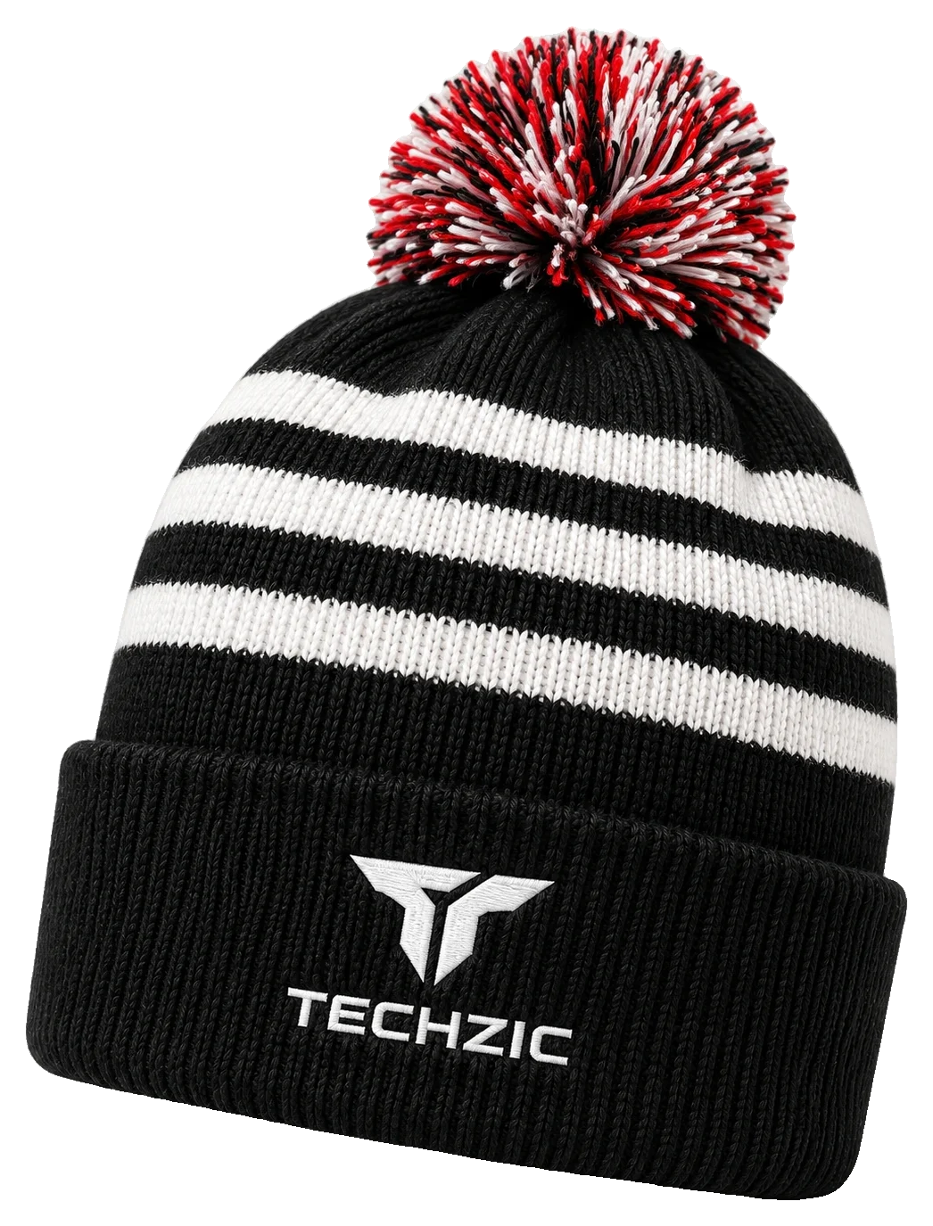 TECHZIC Three-Stripe Pom Beanie - Beanies by TECHZIC