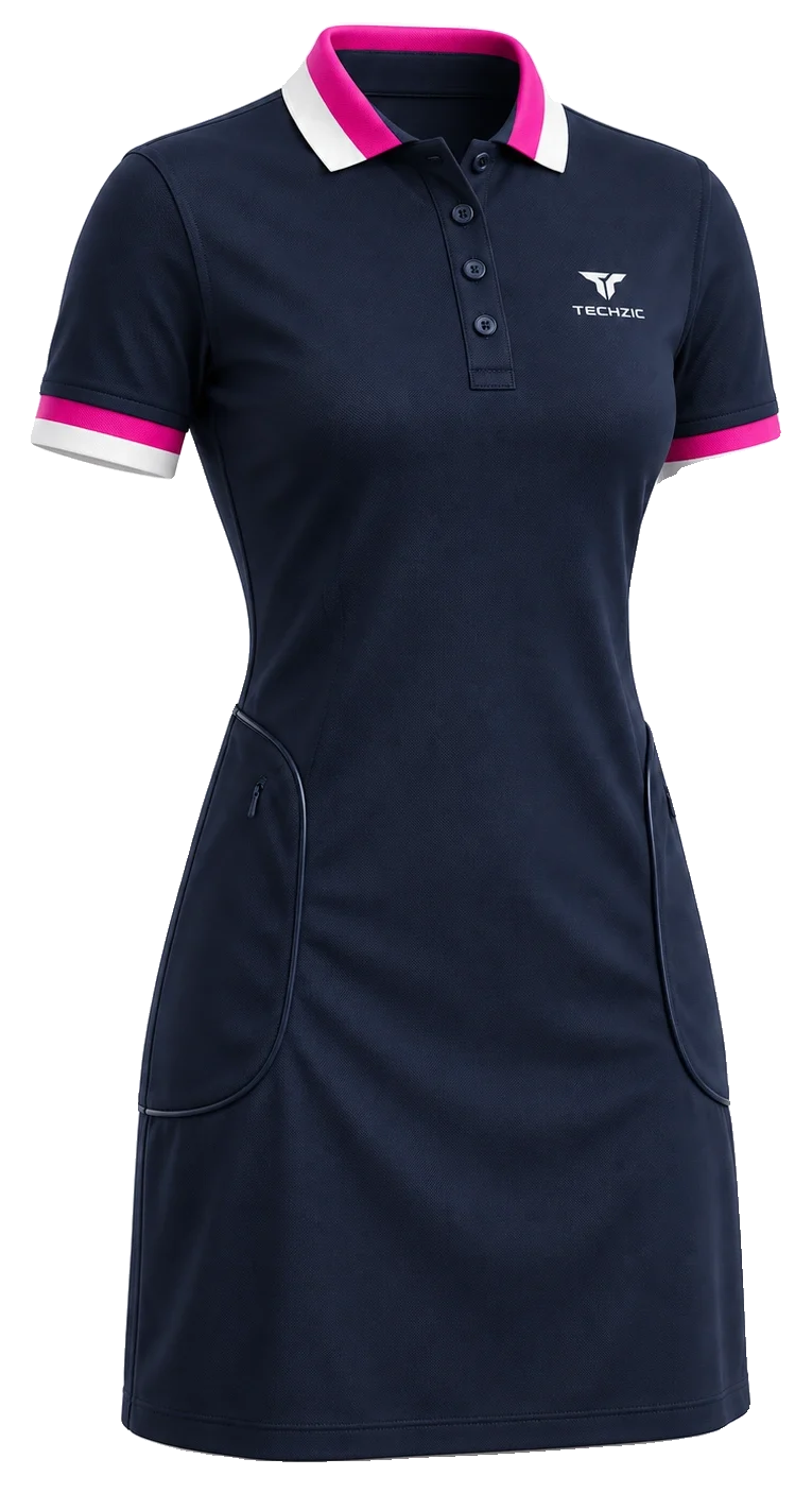 TECHZIC Contrast-Trim Golf Polo Dress - Golf Dresses by TECHZIC