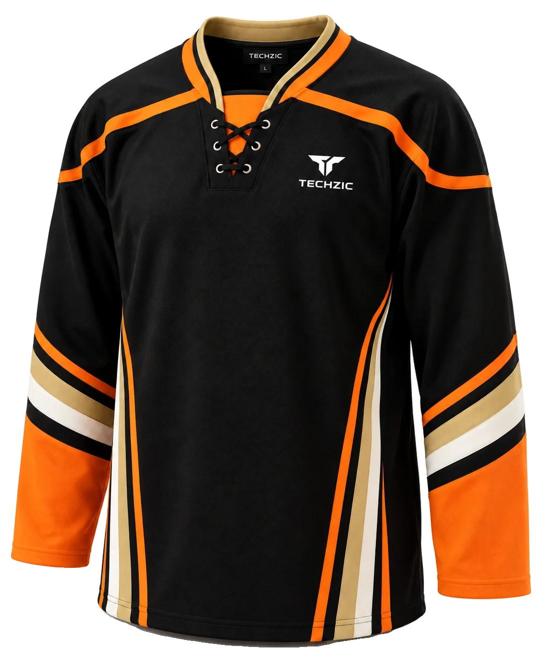 TECHZIC Lace Hockey Jersey — Black & Orange - Ice Hockey Jerseys by TECHZIC