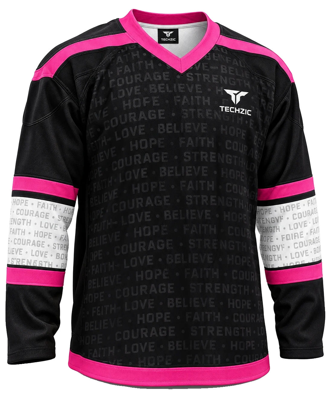 TECHZIC Hockey Jersey — Black / Hot Pink - Ice Hockey Jerseys by TECHZIC