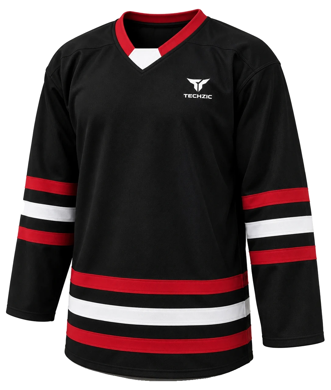 TECHZIC Pro Cut-and-Sew Hockey Jersey - Black / Red / White - Ice Hockey Jerseys by TECHZIC