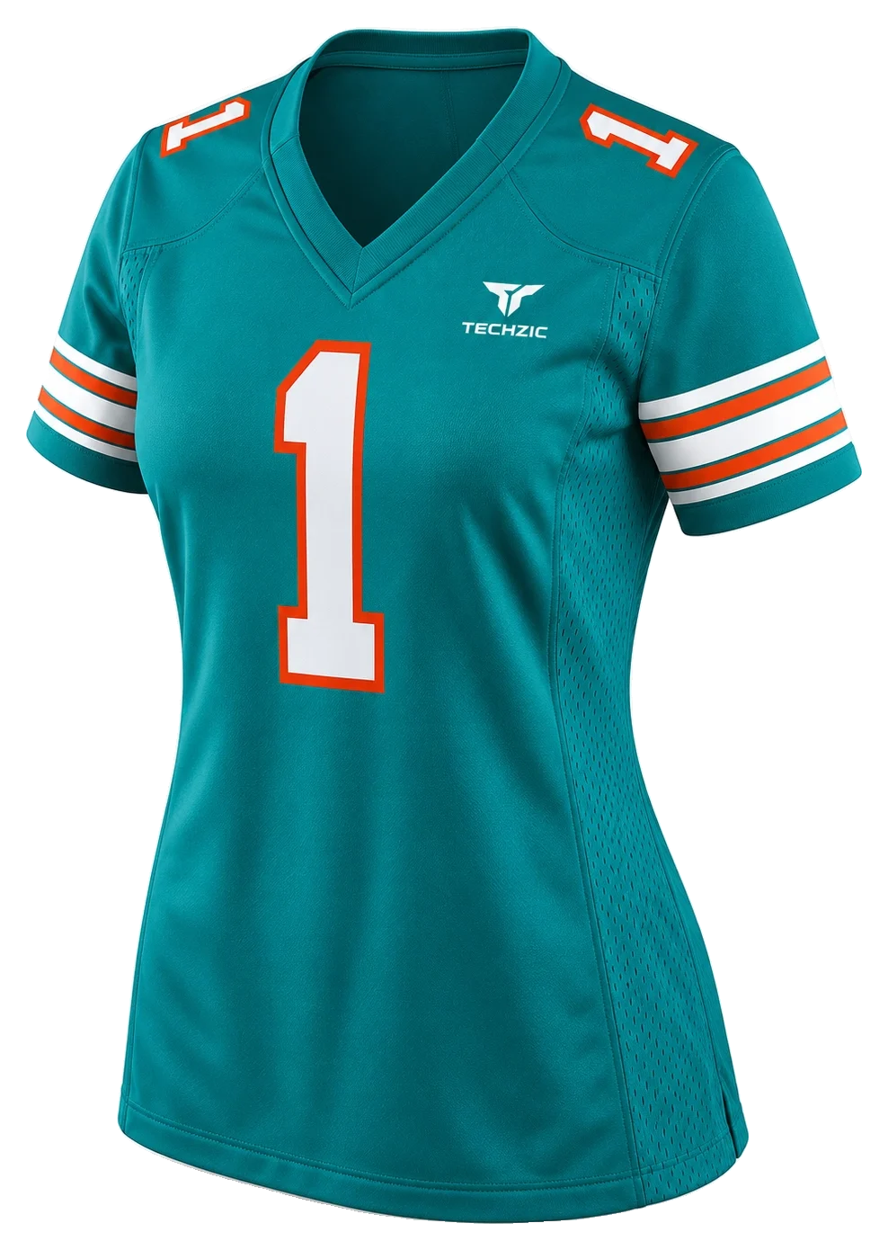 TECHZIC Women's Teal-Stripe Football Jersey - American Football Jerseys by TECHZIC