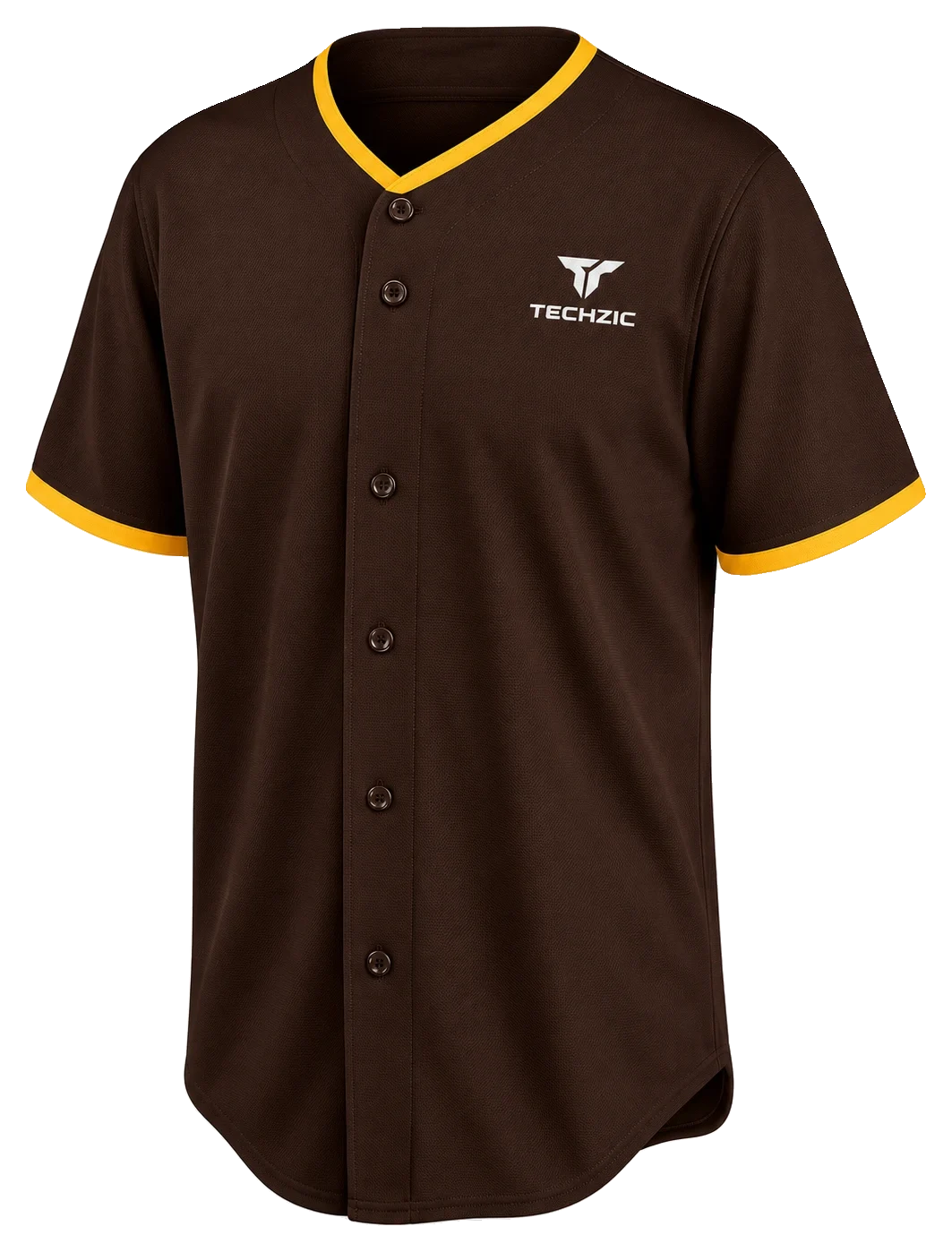 TECHZIC Gold-Trim Button-Front Baseball Jersey - Baseball Jerseys by TECHZIC