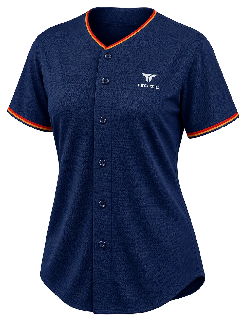 TECHZIC Orange-Trim Button-Front Baseball Jersey - Baseball Jerseys by TECHZIC